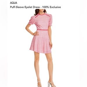 AQUA puff sleeve eyelet dress pink NWT size Small
